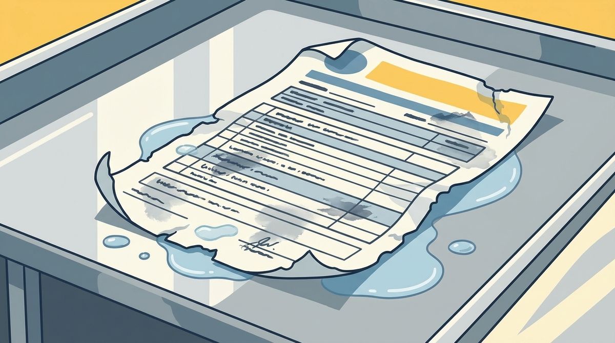 水濡れで破れたチェックシート