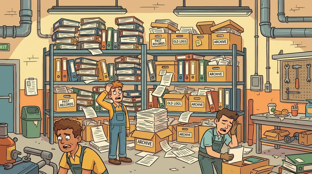 書類で溢れかえる倉庫
