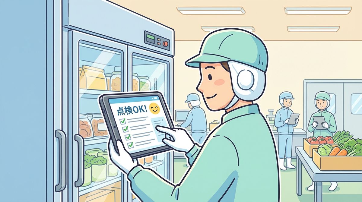 タブレットで点検記録を入力する作業員