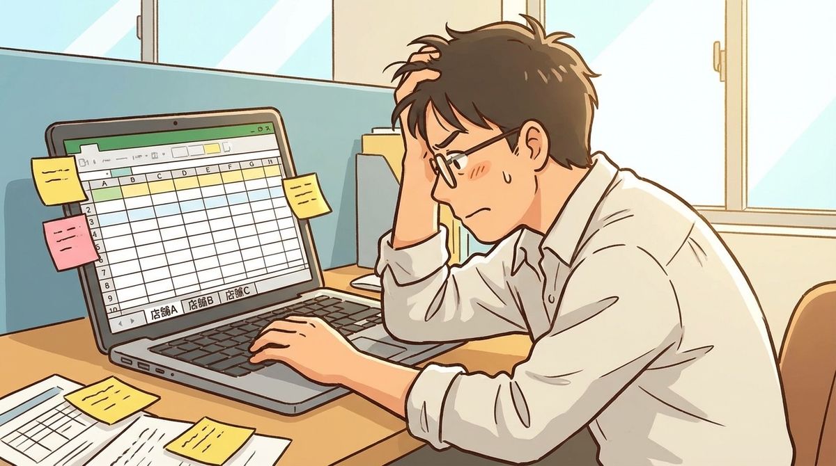 多店舗の受注をスプレッドシートで管理する中小企業の担当者